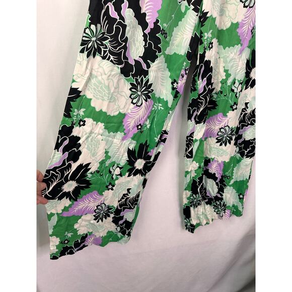 Maeve Anthropologie Saria Smocked Wide Leg Pants Floral White Green Beachy XS T - Picture 4 of 8